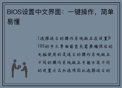 BIOS设置中文界面:一键操作,简单易懂